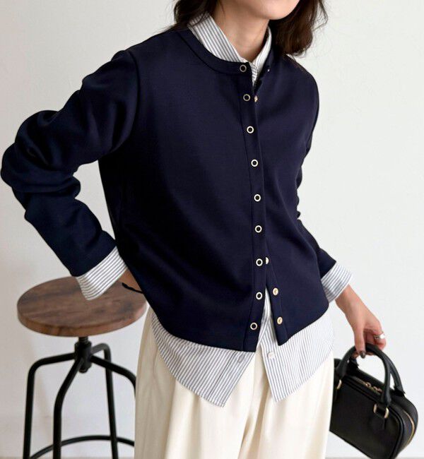 fredy emue「ポンチドット釦カーディガン」|カーディガン|ネイビー