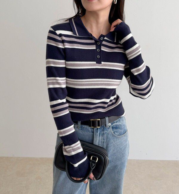 fredy emue「マルチボーダー衿付きリブニット」|ニット・セーター|