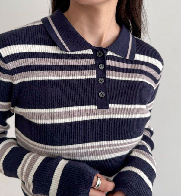 fredy emue「マルチボーダー衿付きリブニット」|ニット・セーター|