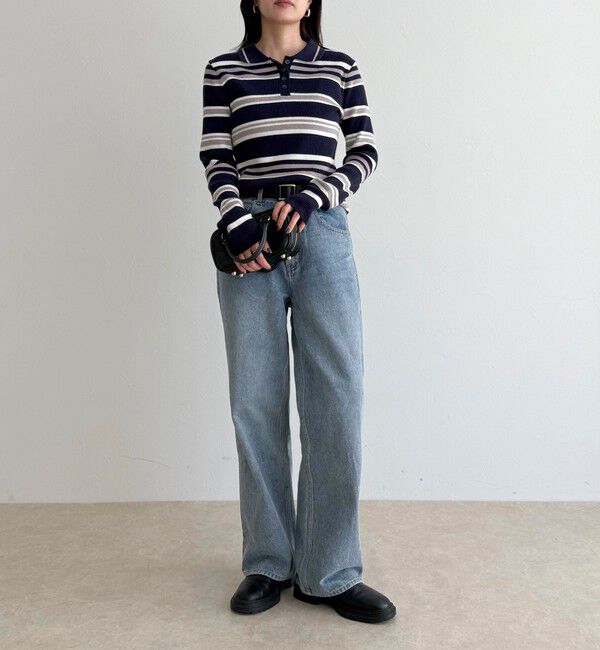 fredy emue「マルチボーダー衿付きリブニット」|ニット・セーター|