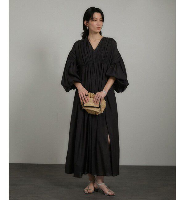 SALON adam et rope'「エンブロイダリーギャザーワンピース」|ワンピース|ブラック(01)