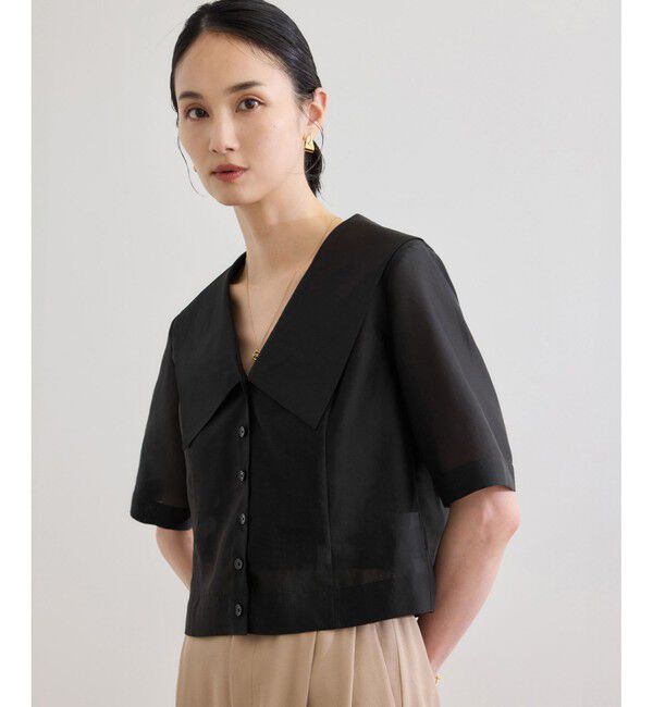 ROPE「【洗える】シャイニーシアーブラウス/セットアップ対応」|シャツ・ブラウス|ブラック(01)