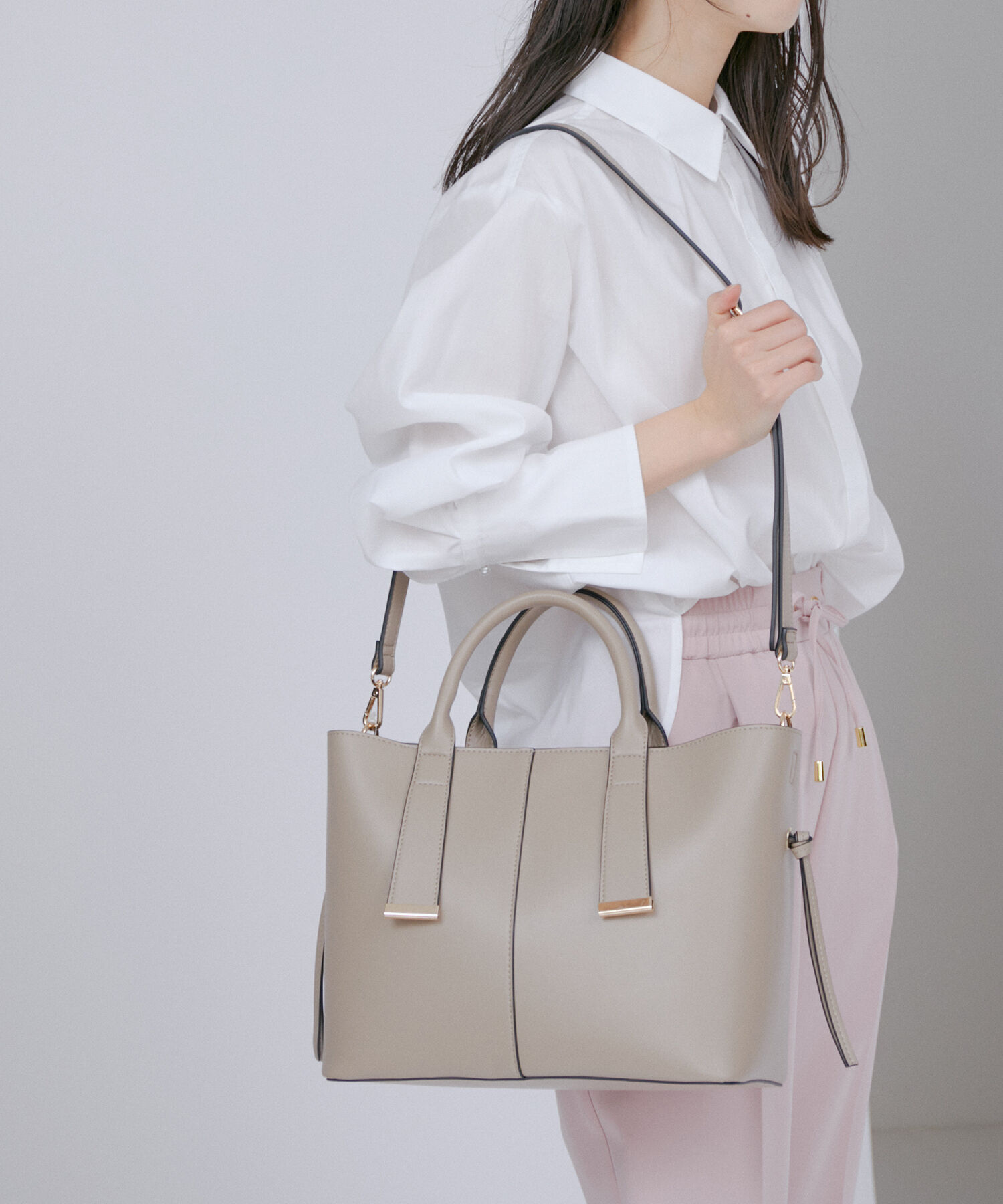 VIS「【A4対応】【3WAY】ゴールド金具付きノットトートバッグ」|トートバッグ|