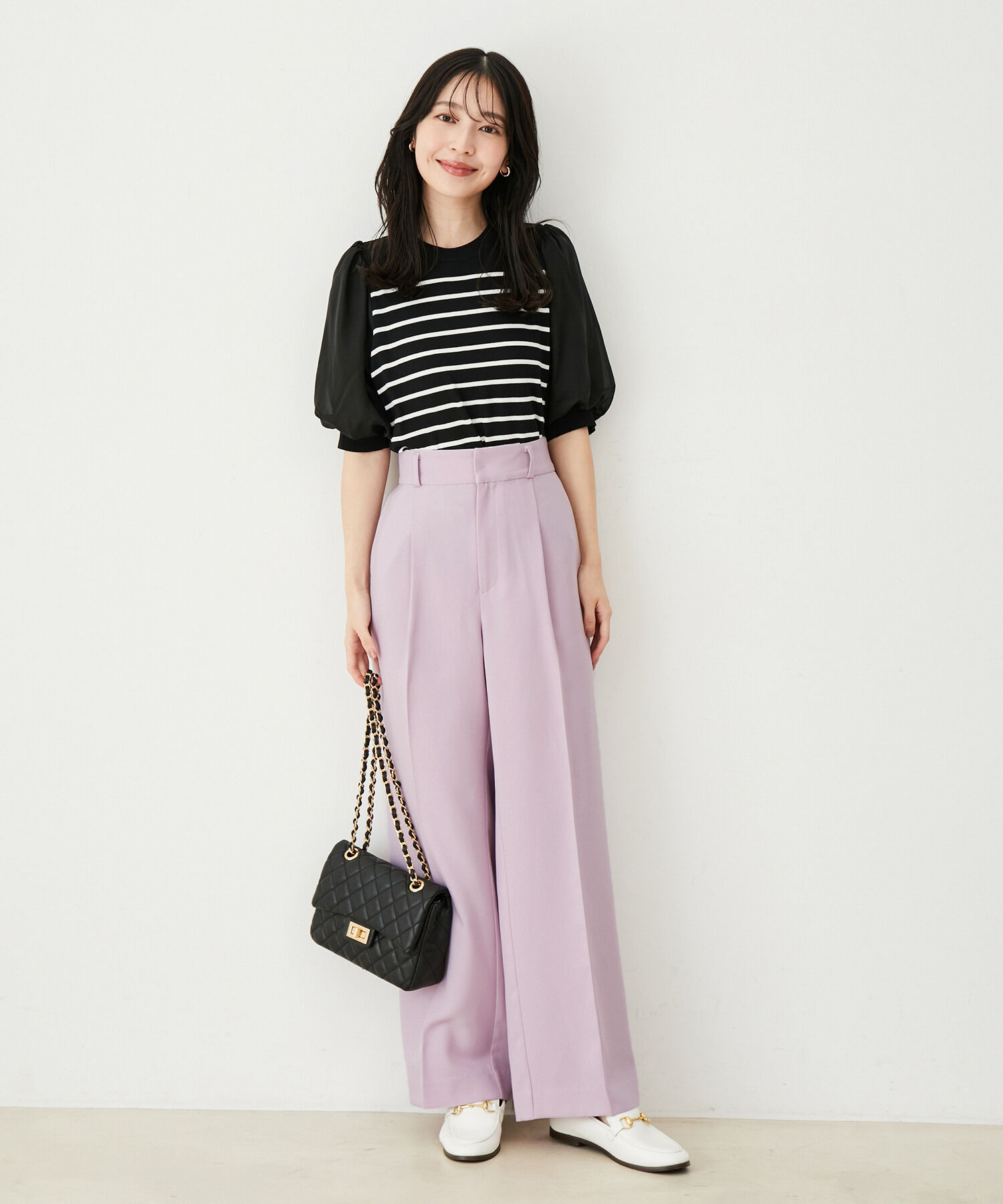 VIS「【防シワ・洗える】パウダリーツイルストレートパンツ」|スラックス|