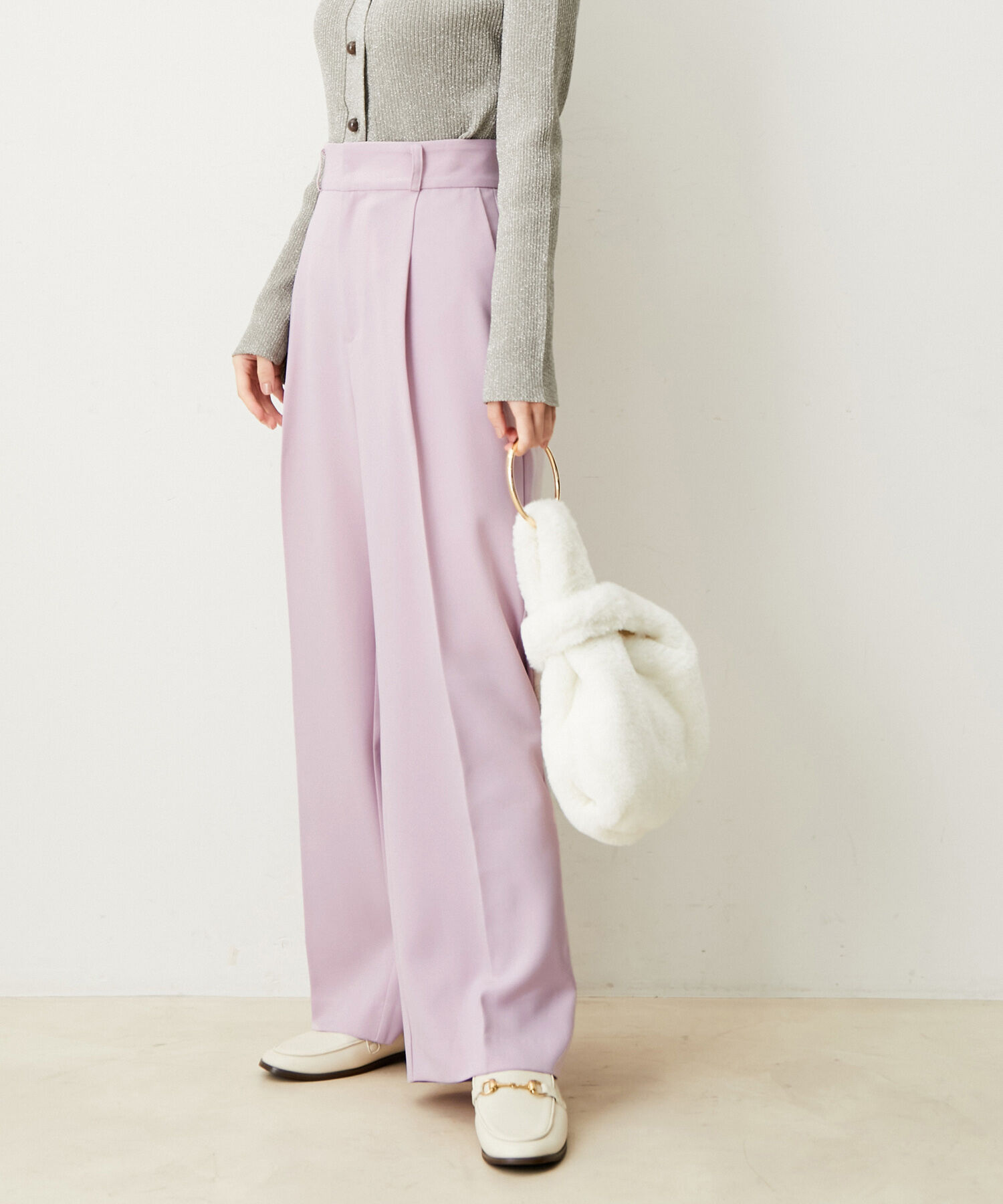 VIS「【防シワ・洗える】パウダリーツイルストレートパンツ」|スラックス|