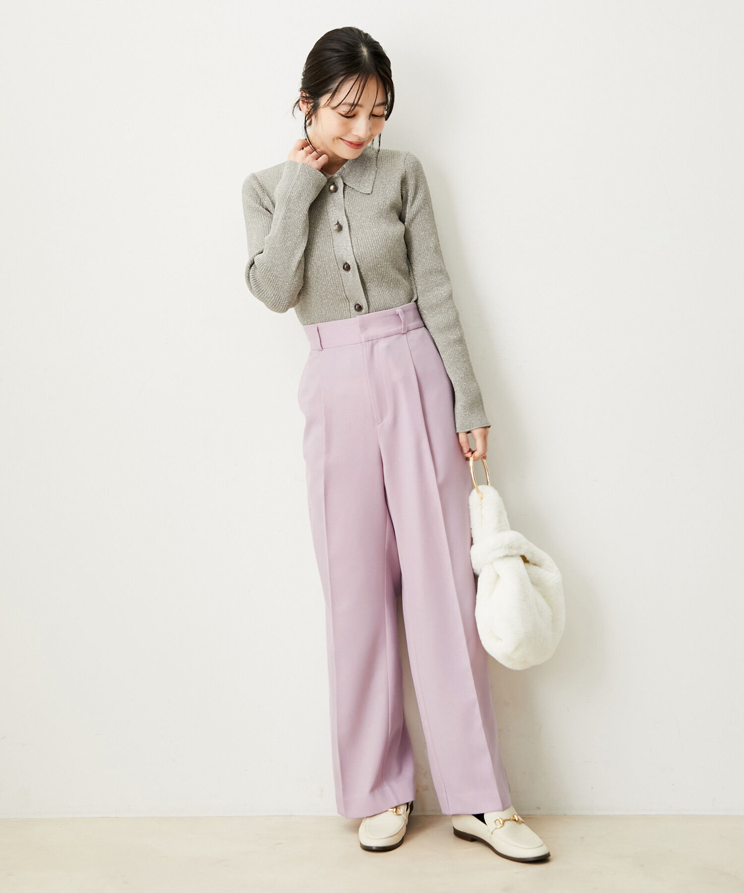 VIS「【防シワ・洗える】パウダリーツイルストレートパンツ」|スラックス|