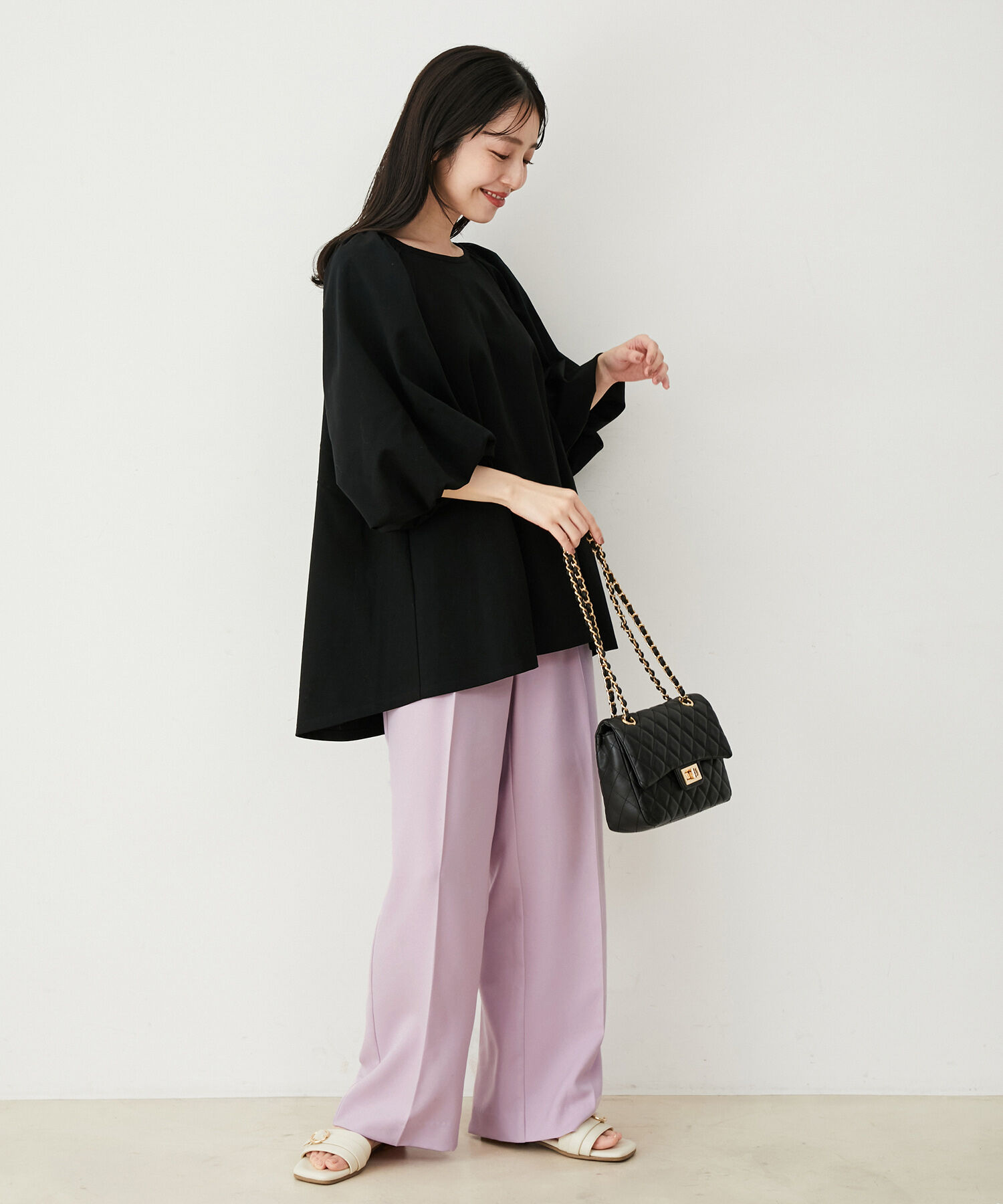 VIS「【防シワ・洗える】パウダリーツイルストレートパンツ」|スラックス|