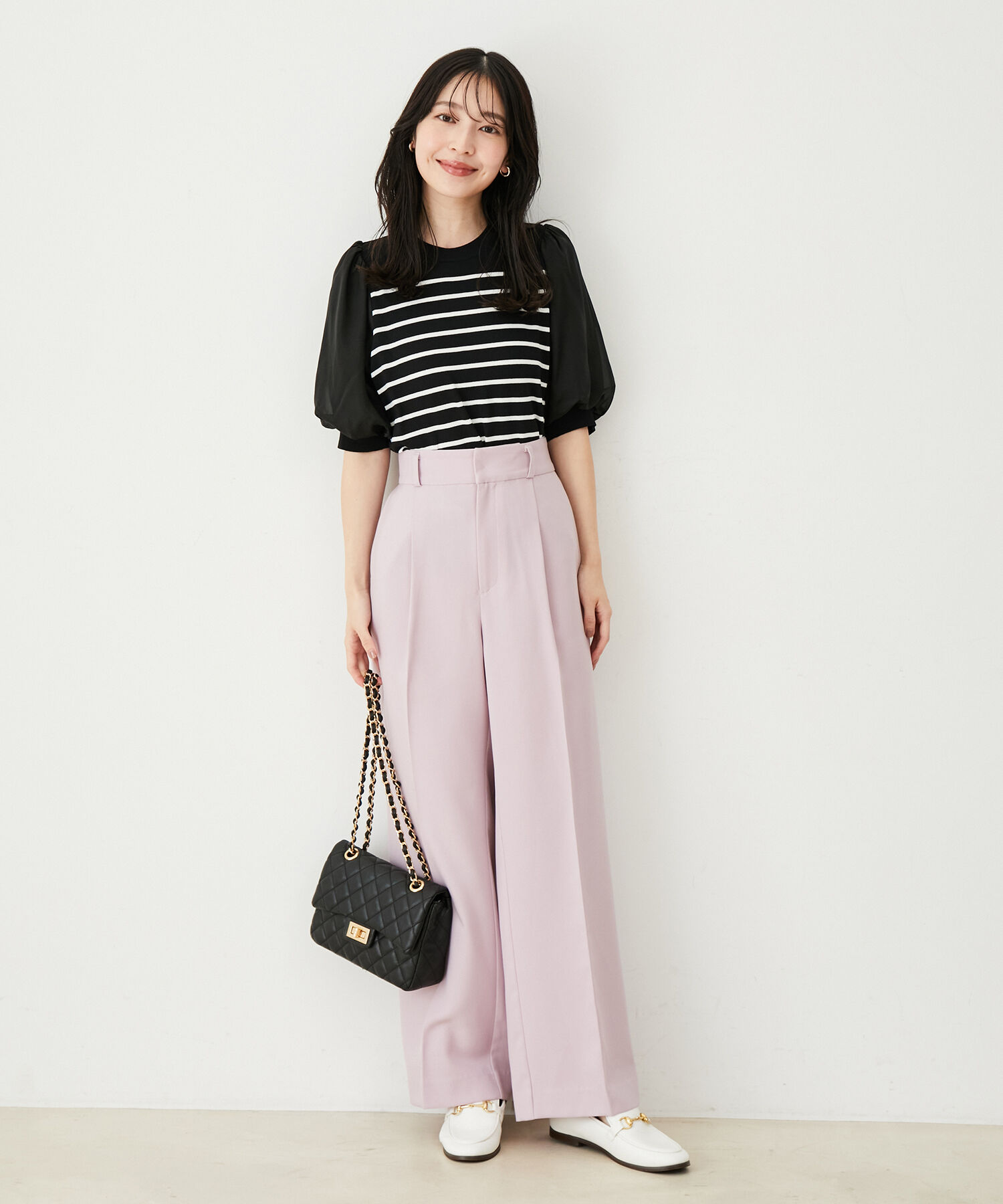 VIS「【防シワ・洗える】パウダリーツイルストレートパンツ」|スラックス|