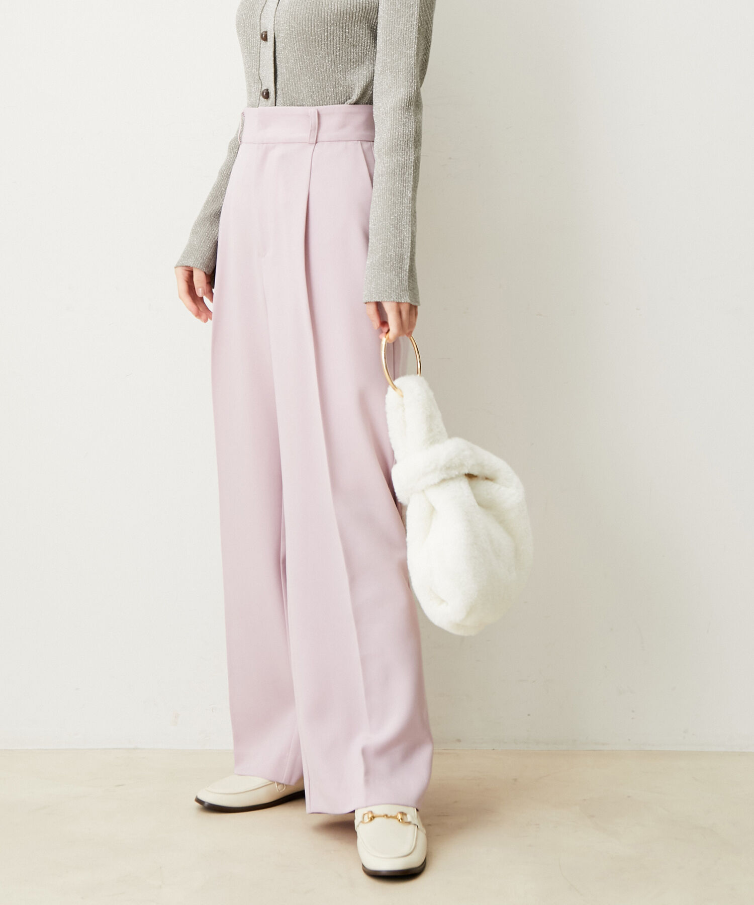 VIS「【防シワ・洗える】パウダリーツイルストレートパンツ」|スラックス|