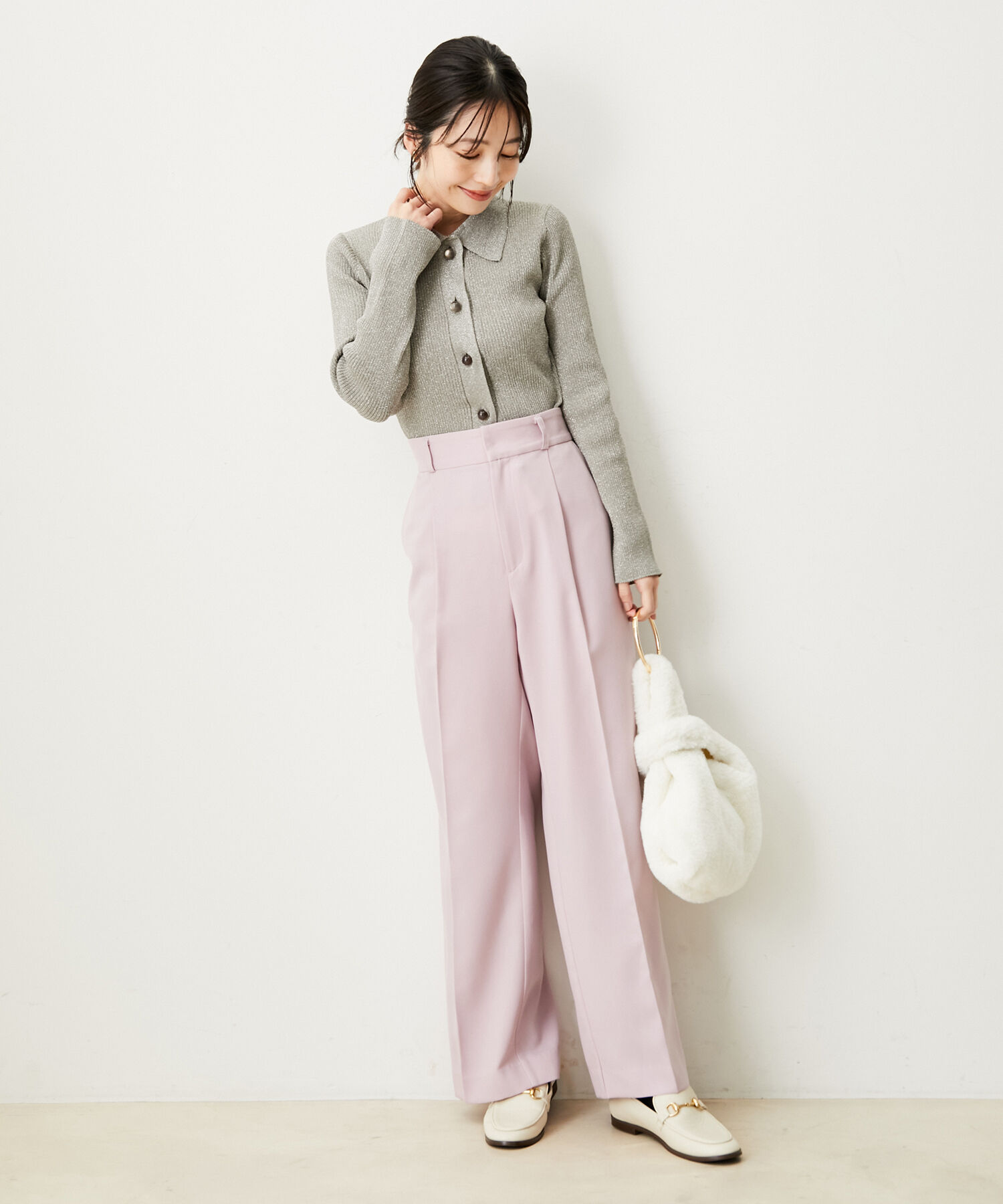 VIS「【防シワ・洗える】パウダリーツイルストレートパンツ」|スラックス|