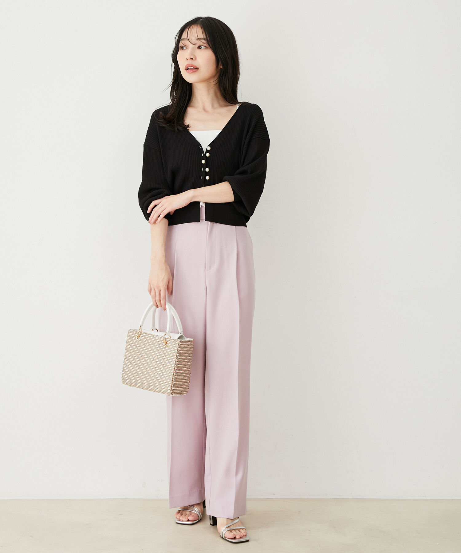 VIS「【防シワ・洗える】パウダリーツイルストレートパンツ」|スラックス|