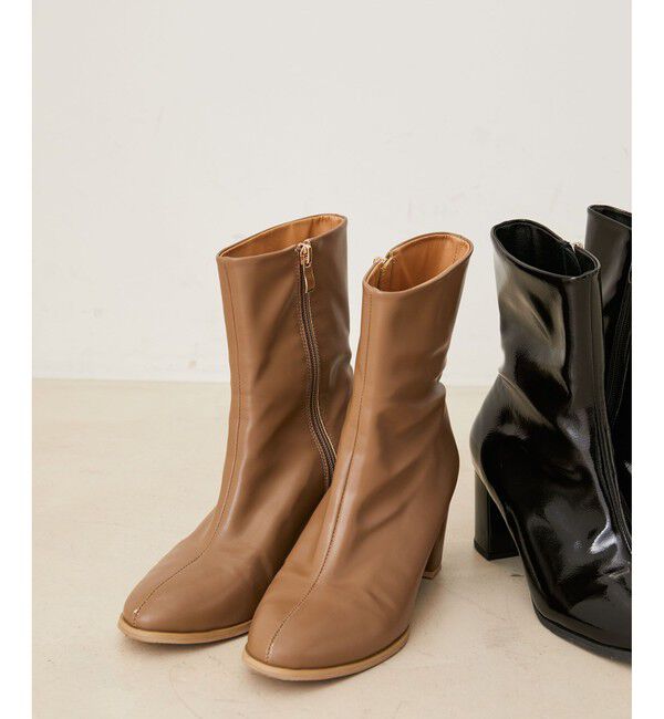 VIS「ソフトヒールショートブーツ」|ロングブーツ|ベージュ