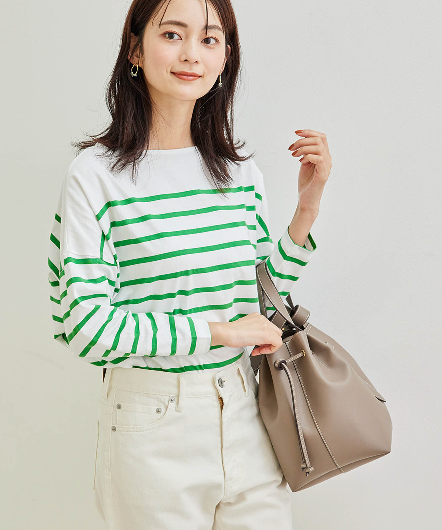 Rope&rsquo;Picnic「【TRUE COTTON】【リンクコーデ】ボーダープルオーバー」|Tシャツ・カットソー|グリーン(30)