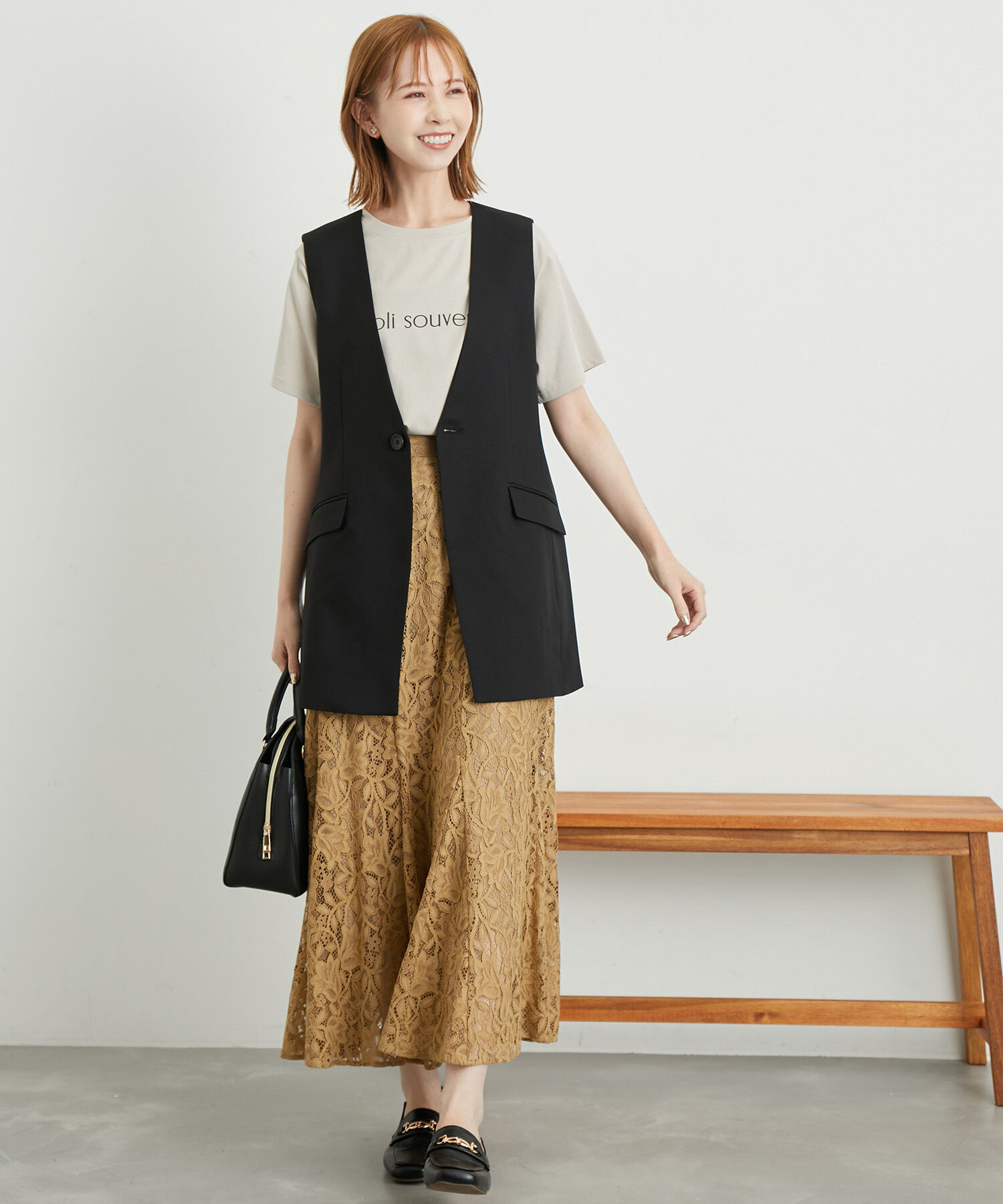 Rope&rsquo;Picnic「ウールライクサキソニーノーカラースリーブレスジャケット」|ベスト・ジレ|