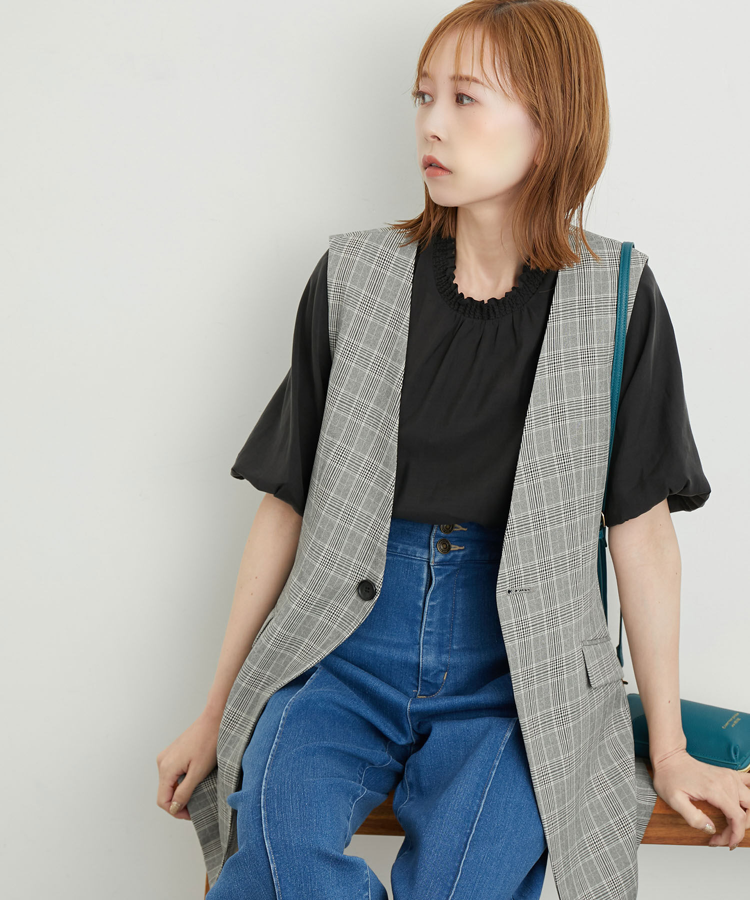 Rope&rsquo;Picnic「ウールライクサキソニーノーカラースリーブレスジャケット」|ベスト・ジレ|