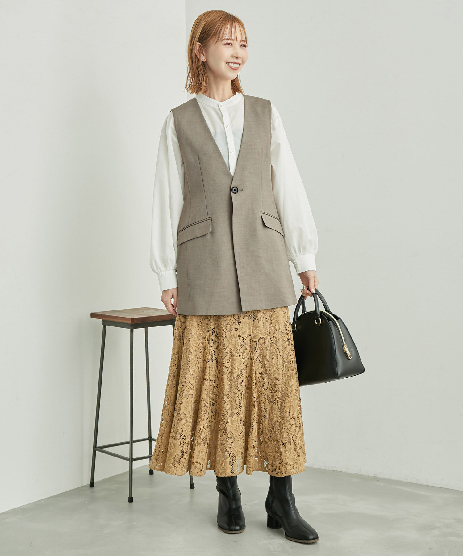 Rope&rsquo;Picnic「ウールライクサキソニーノーカラースリーブレスジャケット」|ベスト・ジレ|