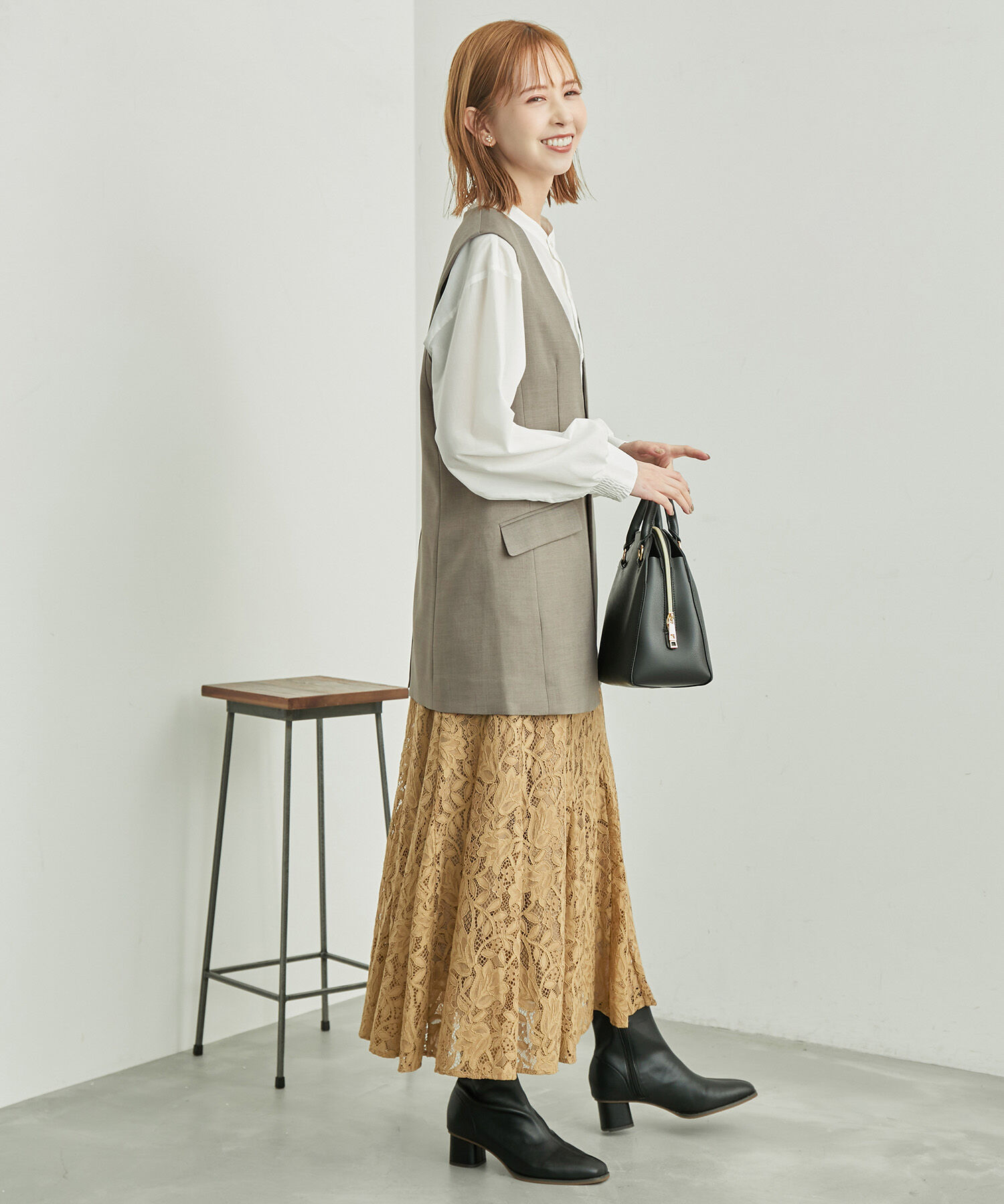 Rope&rsquo;Picnic「ウールライクサキソニーノーカラースリーブレスジャケット」|ベスト・ジレ|