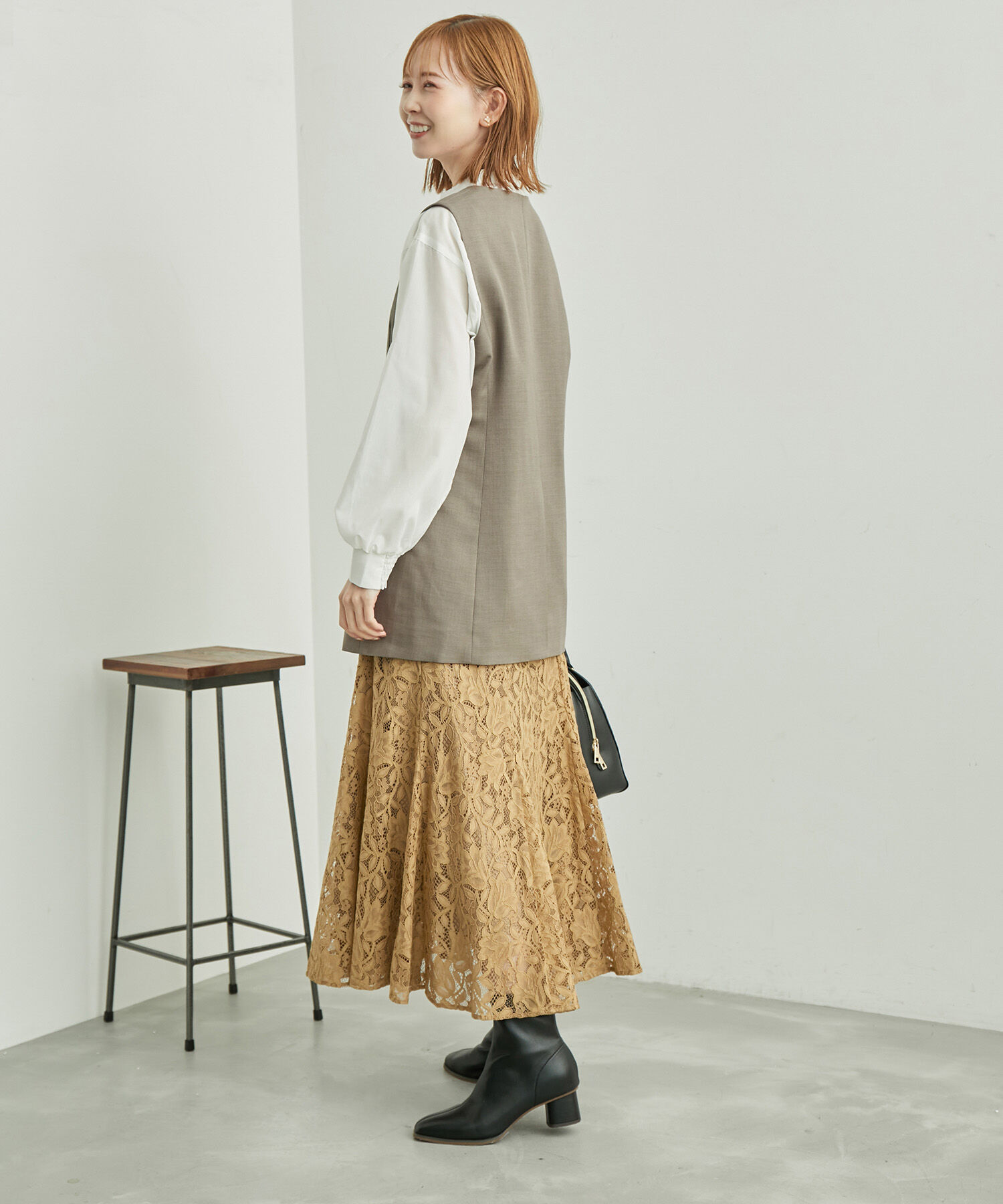 Rope&rsquo;Picnic「ウールライクサキソニーノーカラースリーブレスジャケット」|ベスト・ジレ|