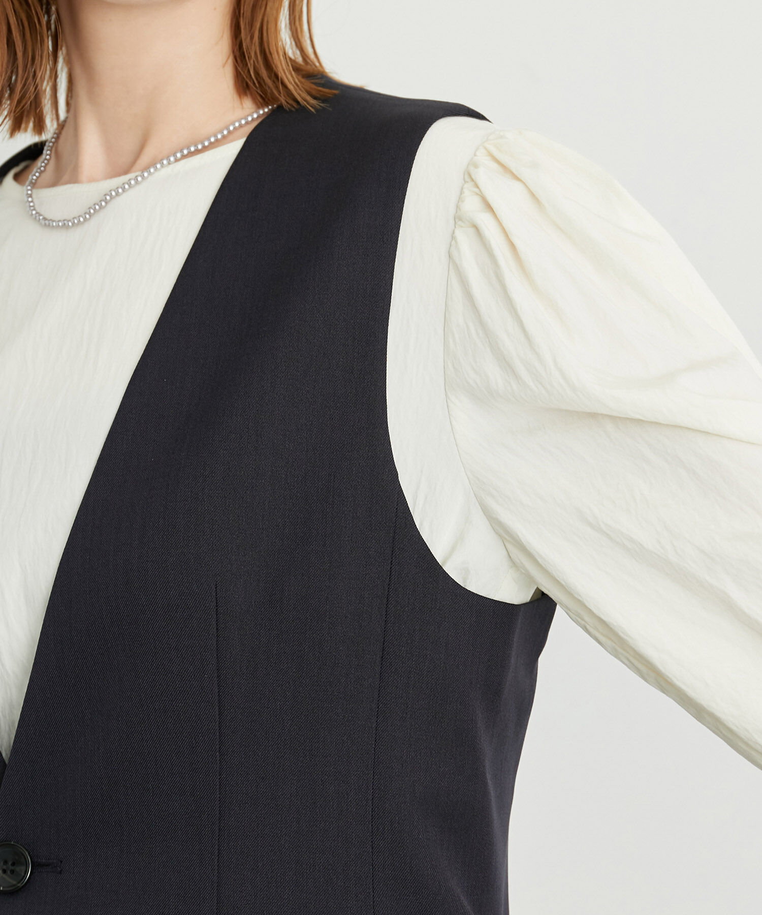 Rope&rsquo;Picnic「ウールライクサキソニーノーカラースリーブレスジャケット」|ベスト・ジレ|