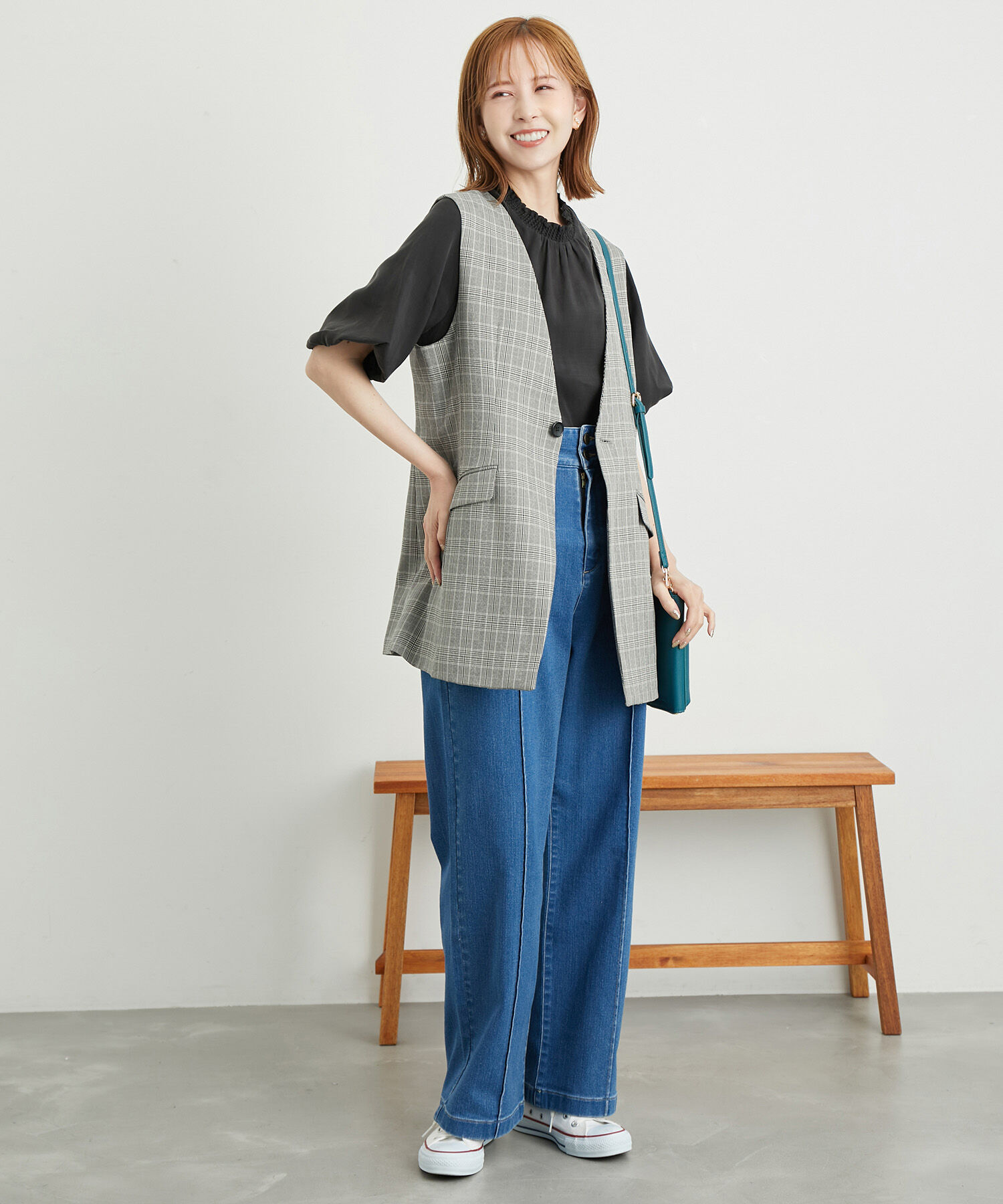 Rope&rsquo;Picnic「ウールライクサキソニーノーカラースリーブレスジャケット」|ベスト・ジレ|