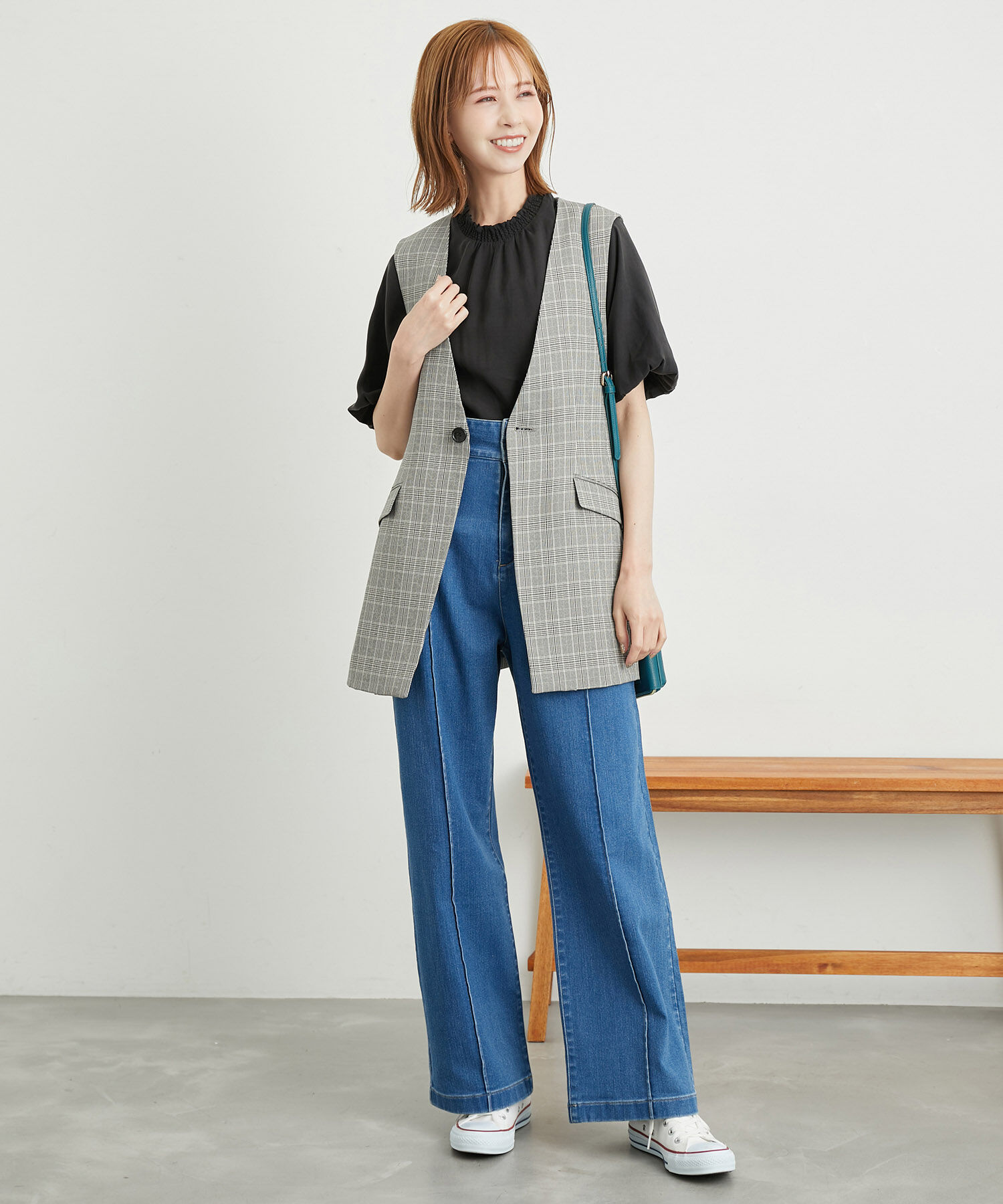 Rope&rsquo;Picnic「ウールライクサキソニーノーカラースリーブレスジャケット」|ベスト・ジレ|