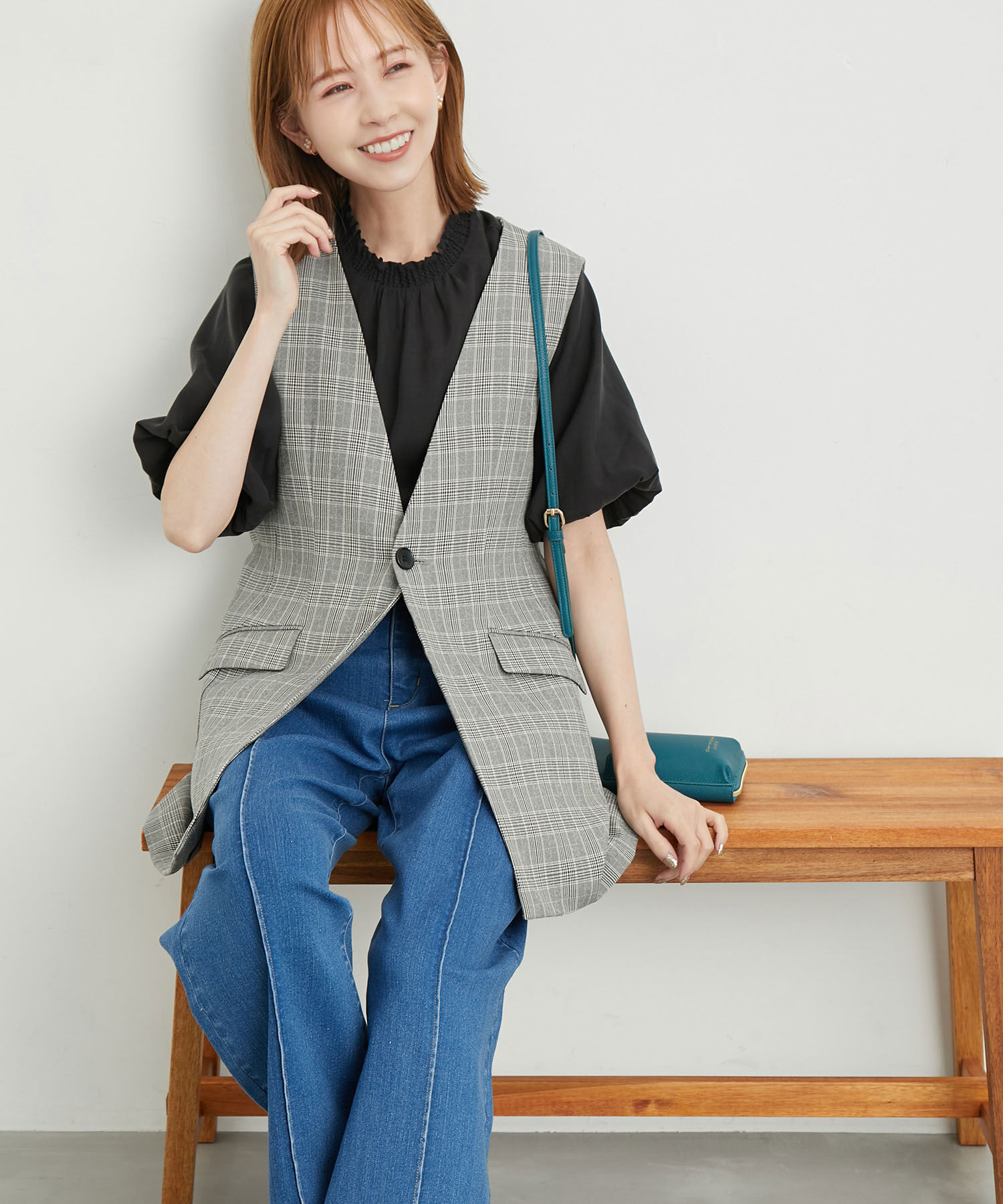 Rope&rsquo;Picnic「ウールライクサキソニーノーカラースリーブレスジャケット」|ベスト・ジレ|