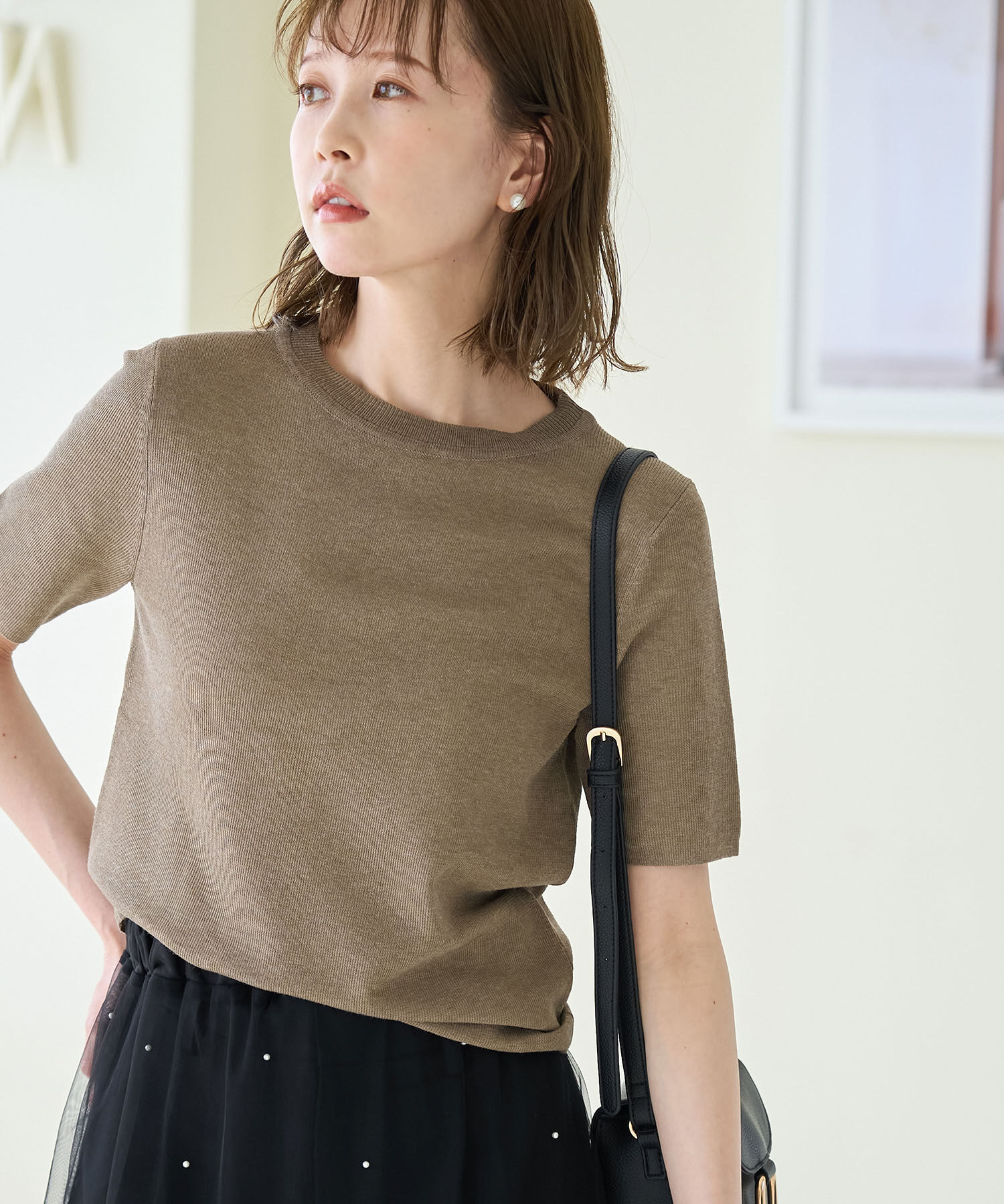 Rope&rsquo;Picnic「スパークナイロンハーフスリーブニットプルオーバー」|ニット・セーター|