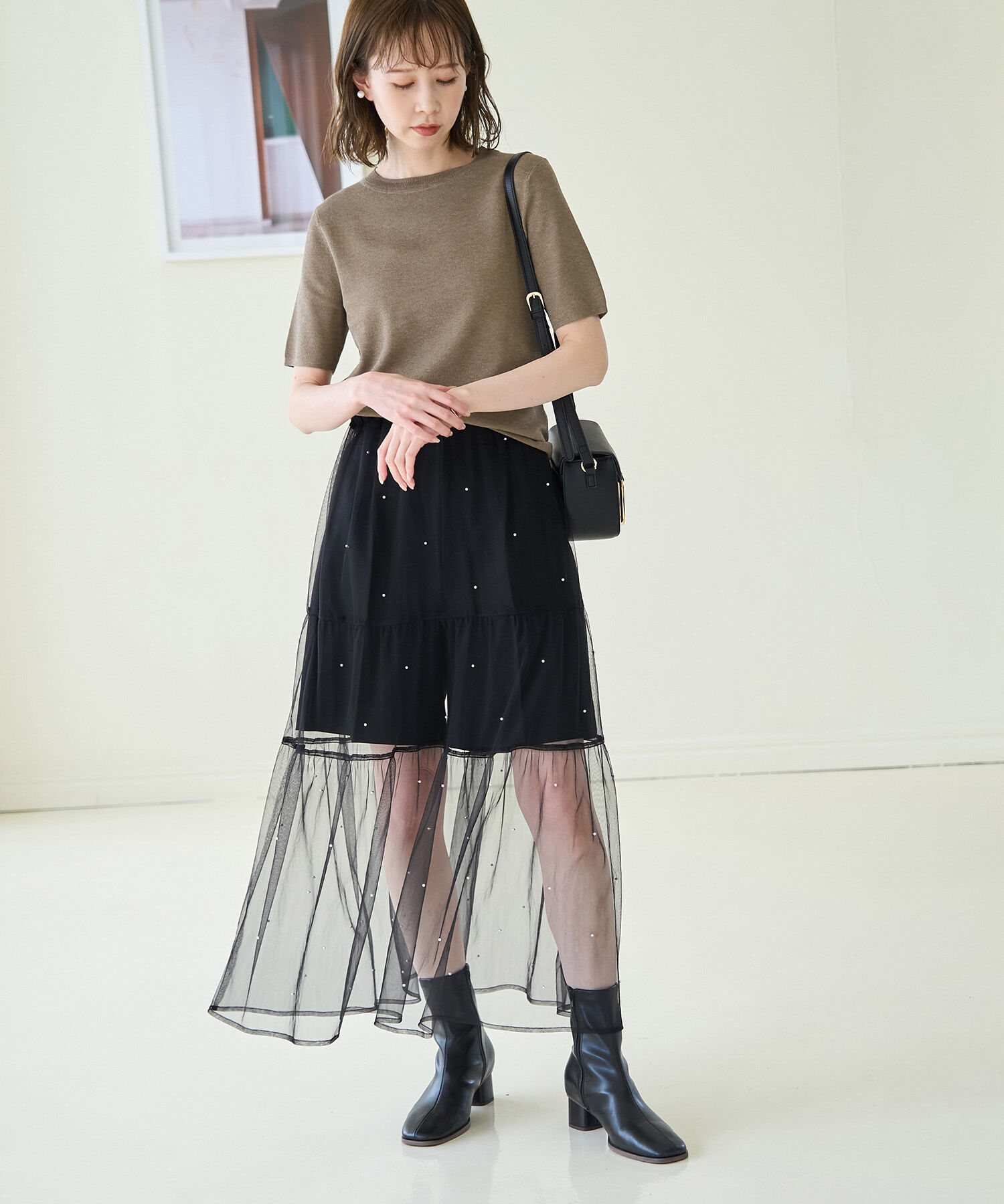 Rope&rsquo;Picnic「スパークナイロンハーフスリーブニットプルオーバー」|ニット・セーター|