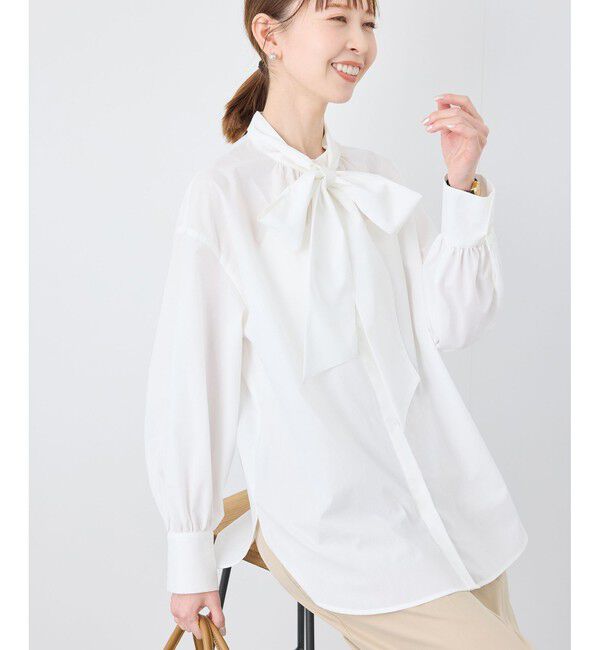 Rope&rsquo;Picnic「【花粉ガード・防シワ】ボリューム袖ボウタイブラウス」|シャツ・ブラウス|