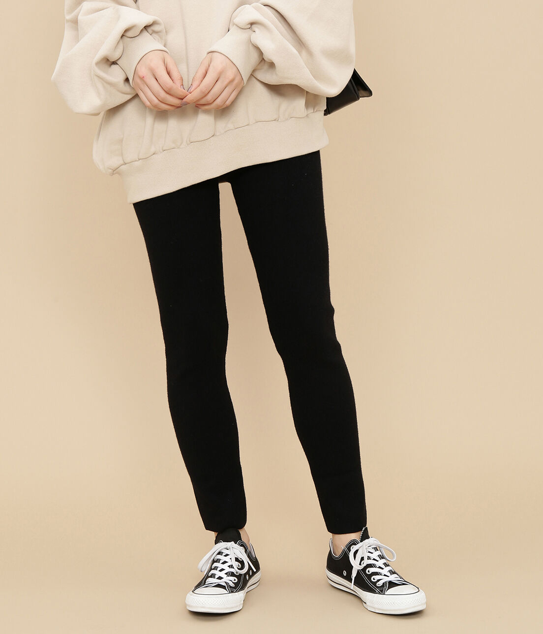 ADAM ET ROPE'「ソリッドスリットレギンス」|レギンス・スパッツ|ブラック(01)