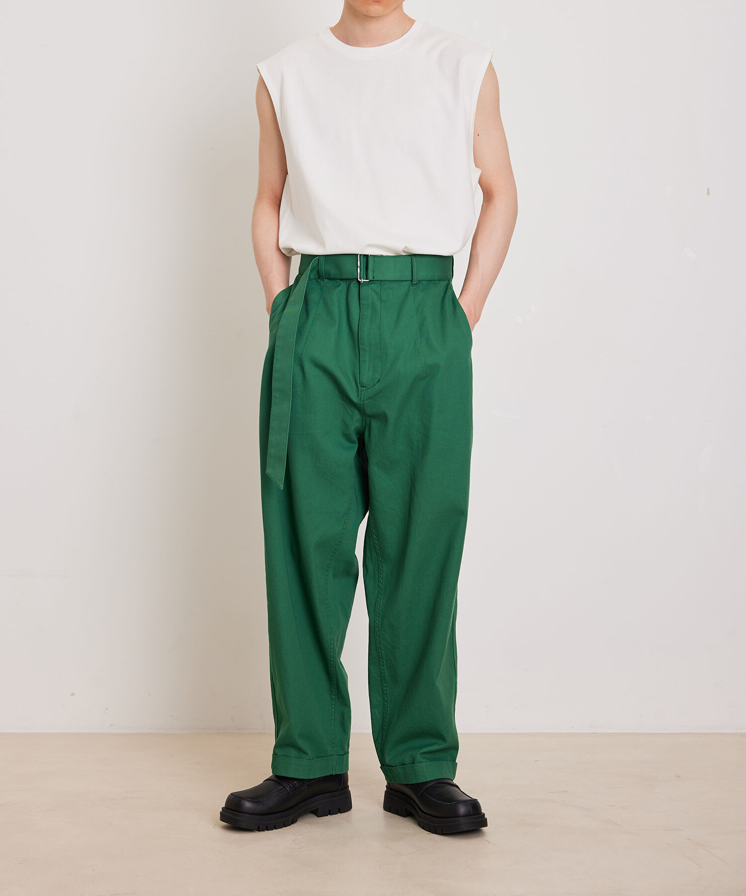 ADAM ET ROPE'「【Albini/アルビニ】オーガニック ポンチ オーバーサイズ ノースリーブ Tシャツ」|Tシャツ・カットソー|