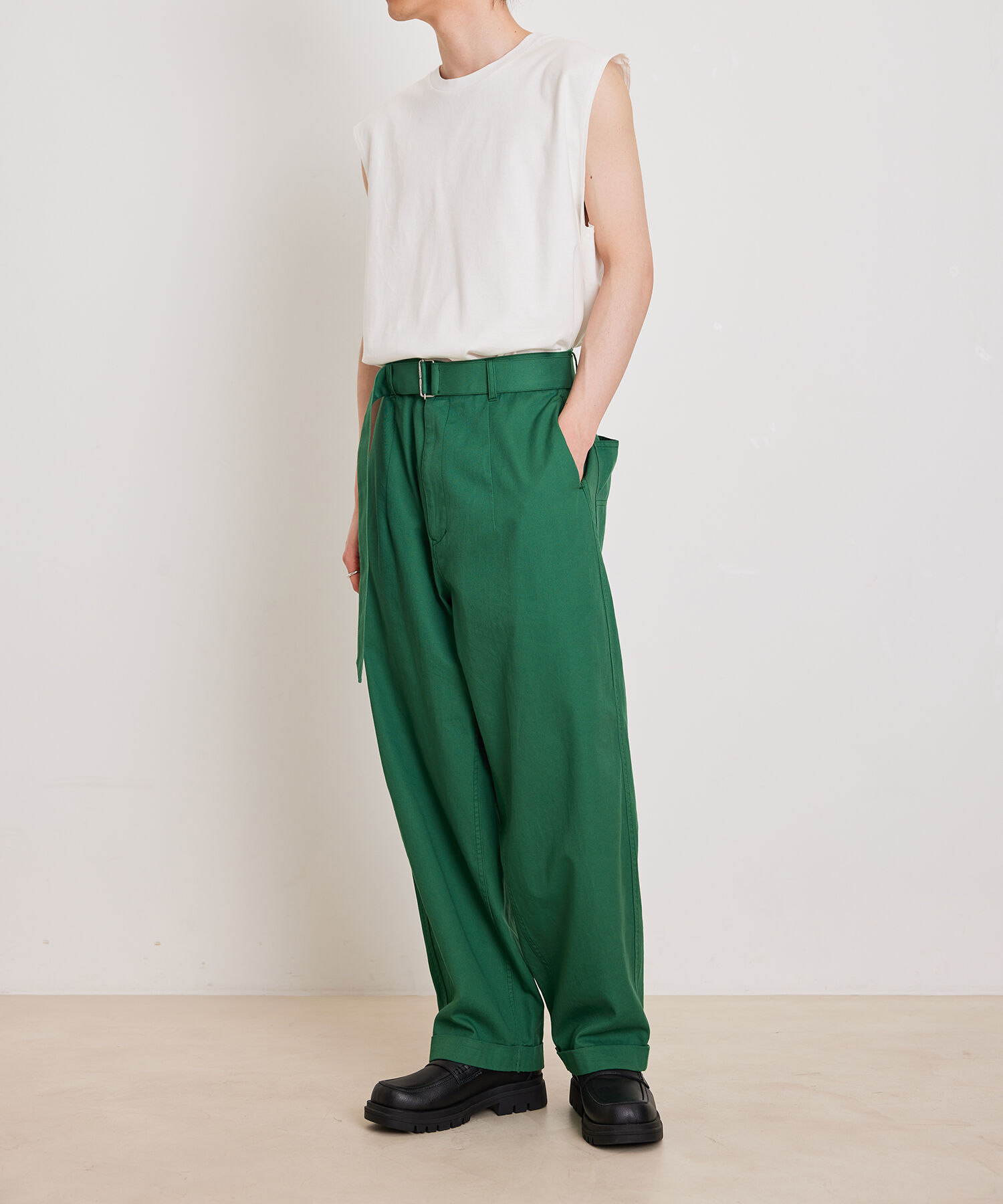 ADAM ET ROPE'「【Albini/アルビニ】オーガニック ポンチ オーバーサイズ ノースリーブ Tシャツ」|Tシャツ・カットソー|