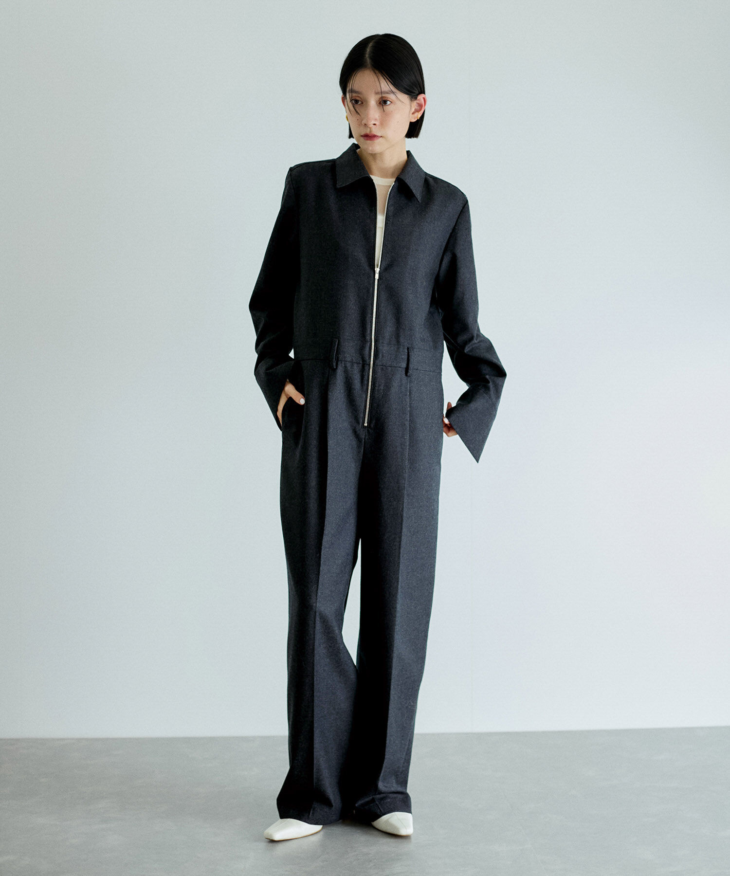 ADAM ET ROPE'「フラノシャツカラーZIPオールインワン」|オールインワン|