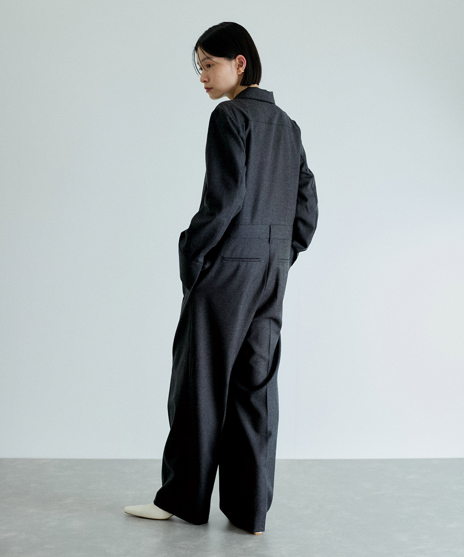 ADAM ET ROPE'「フラノシャツカラーZIPオールインワン」|オールインワン|