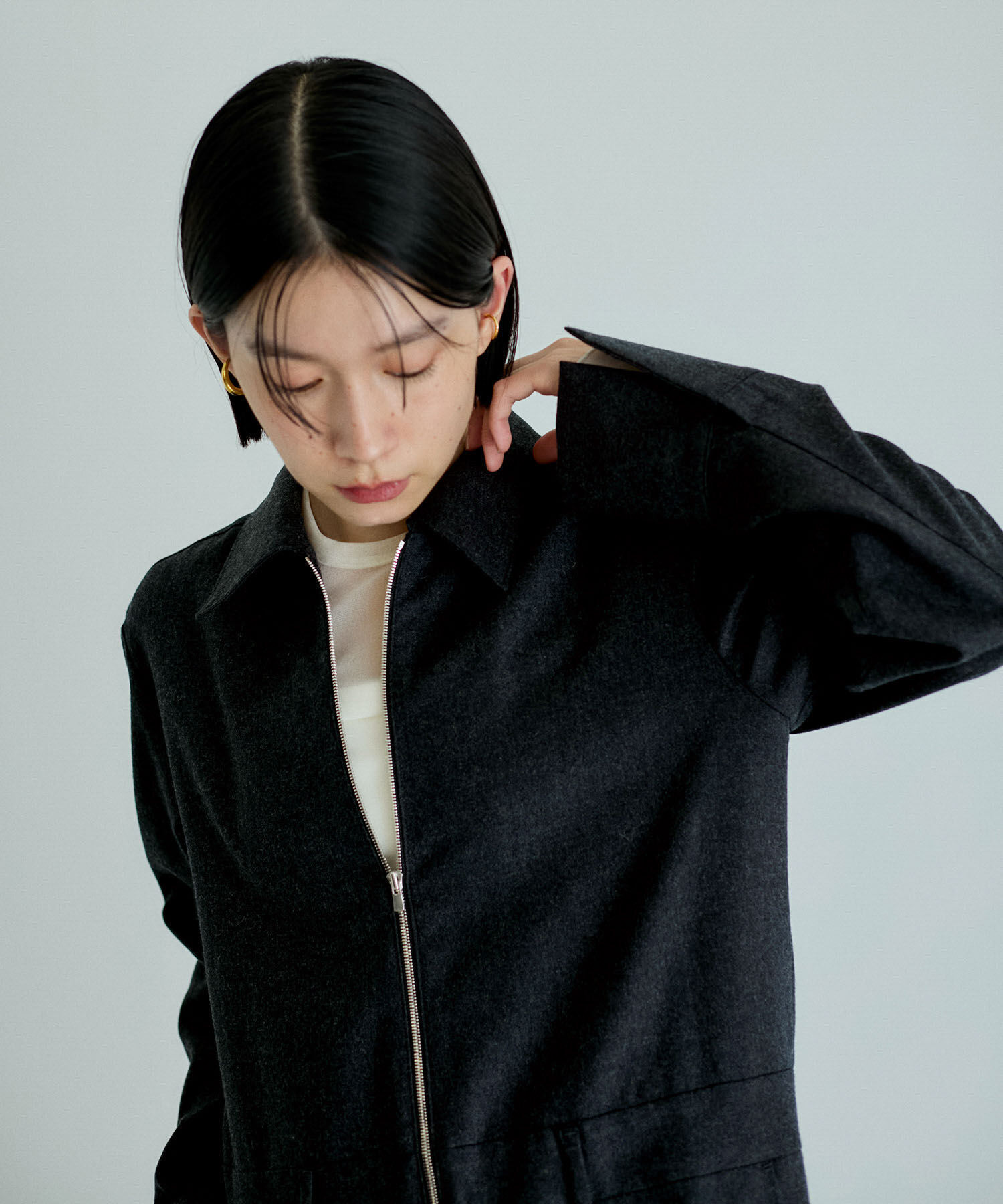 ADAM ET ROPE'「フラノシャツカラーZIPオールインワン」|オールインワン|