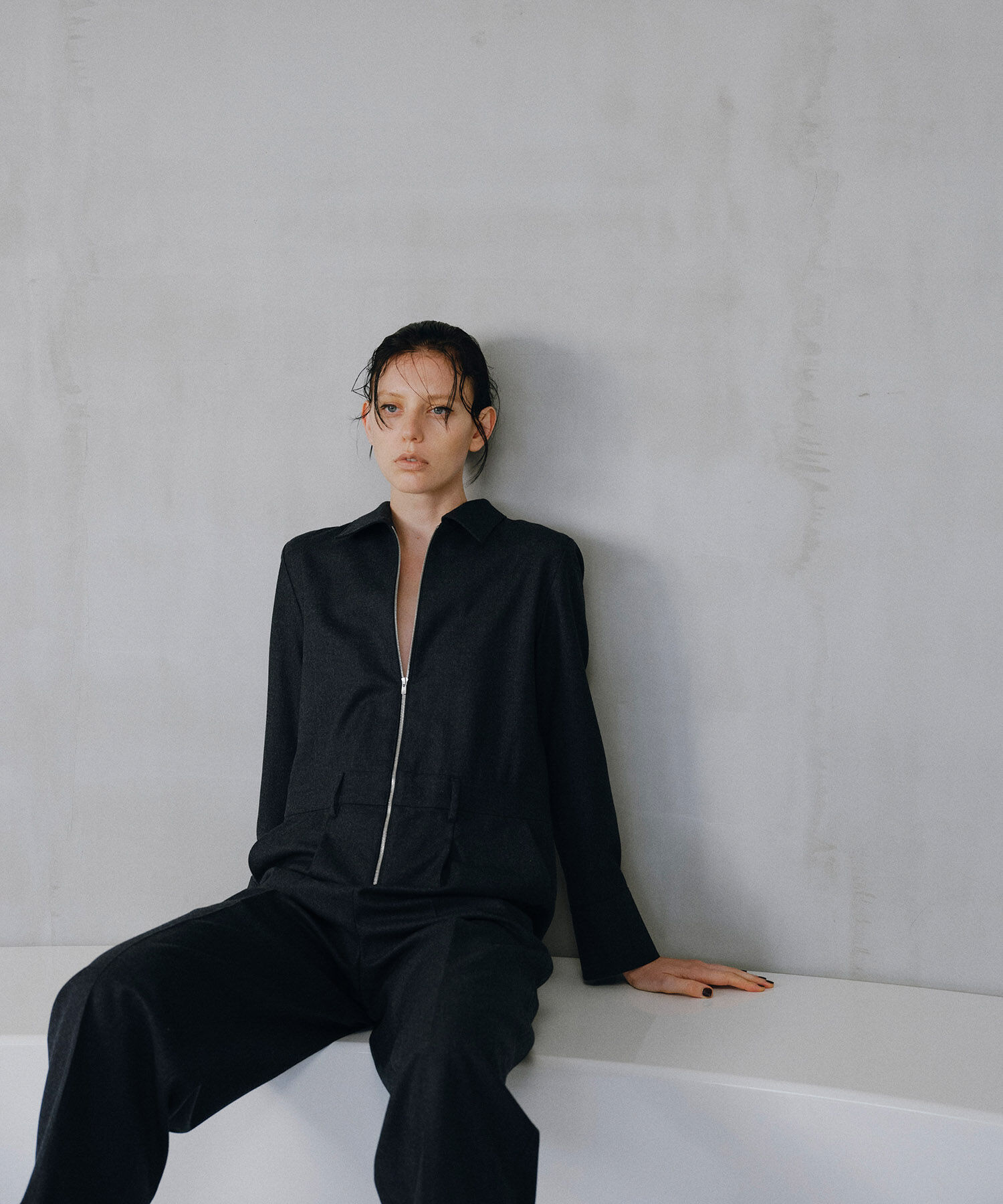 ADAM ET ROPE'「フラノシャツカラーZIPオールインワン」|オールインワン|