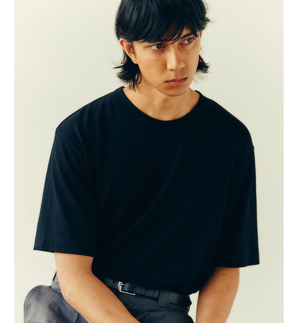 ADAM ET ROPE'「【NIKKE】ウール天竺 ハーフスリーブ ニットT」|Tシャツ・カットソー|ブラック(01)