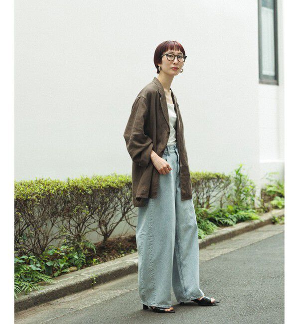 ADAM ET ROPE'「ボックスシルエット リネン シャツ ジャケット / セットアップ可能」|テーラードジャケット|