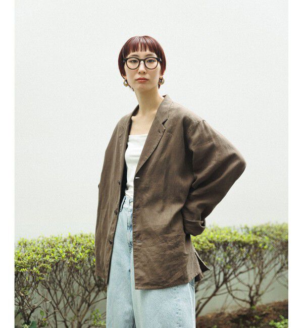 ADAM ET ROPE'「ボックスシルエット リネン シャツ ジャケット / セットアップ可能」|テーラードジャケット|