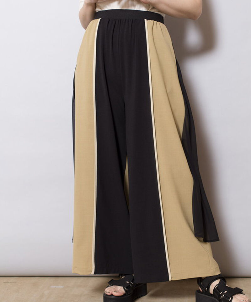  「シフォンレイヤード切替パンツ」|その他|BLACK