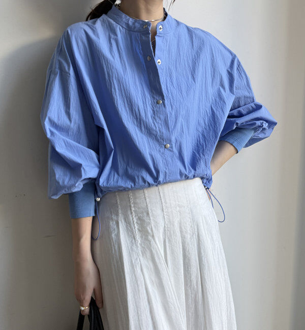  「【WEB限定】ショートスナップブラウス」|シャツ・ブラウス|ブルー