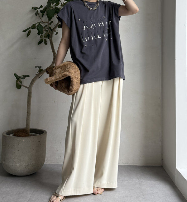  「【WEB限定】シルケットパールロゴトップス」|Tシャツ・カットソー|