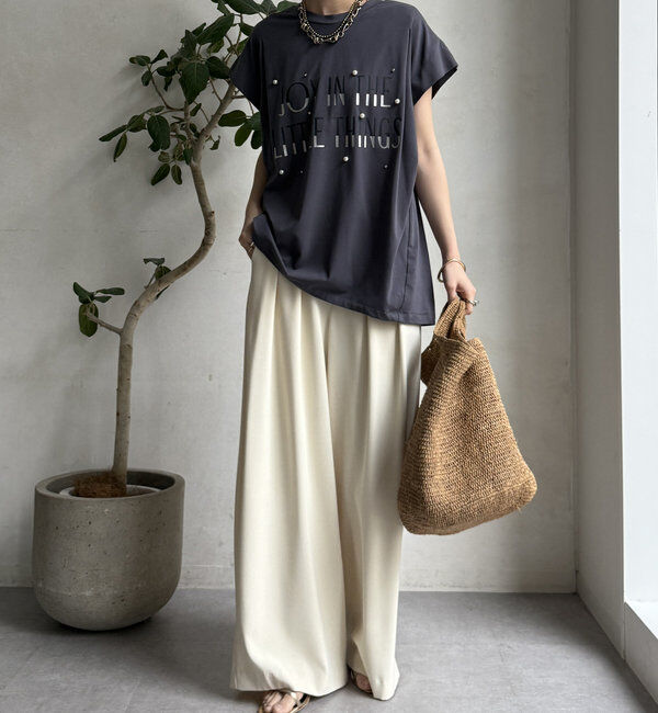  「【WEB限定】シルケットパールロゴトップス」|Tシャツ・カットソー|