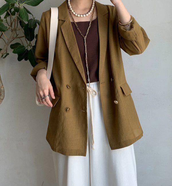  「【新色追加】ライトフェイクリネンジャケット」|テーラードジャケット|キャメル