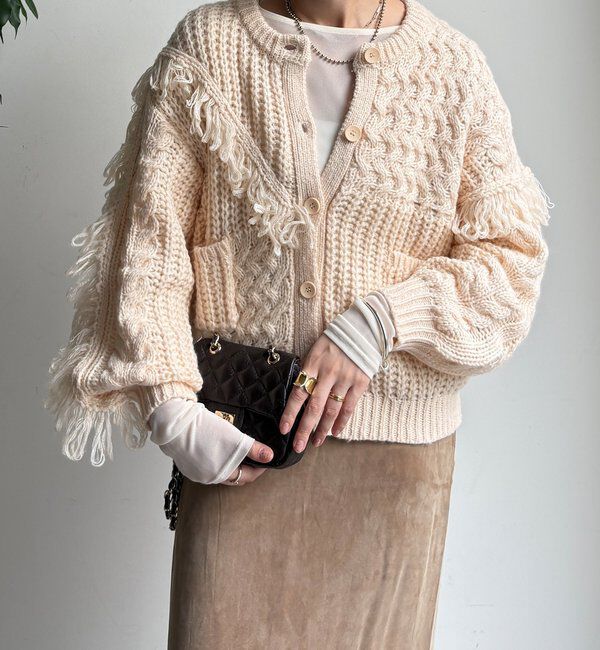  「【WEB限定】フリンジニットカーディガン」|カーディガン|