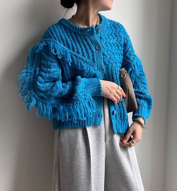  「【WEB限定】フリンジニットカーディガン」|カーディガン|ブルー