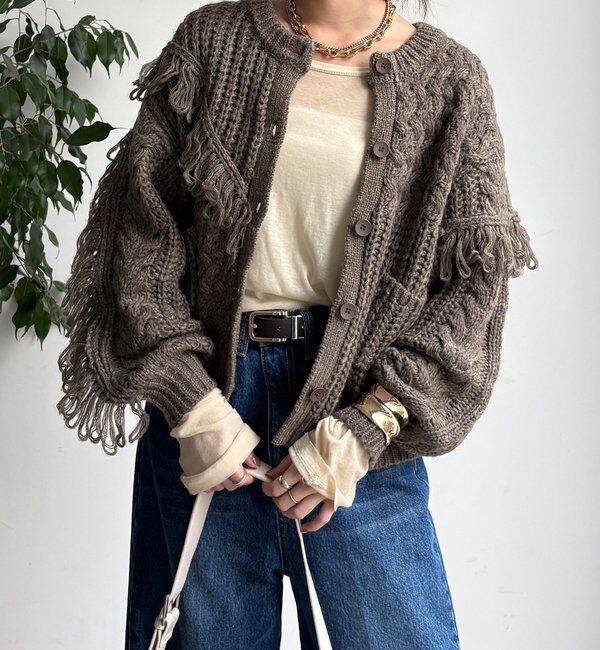  「【WEB限定】フリンジニットカーディガン」|カーディガン|