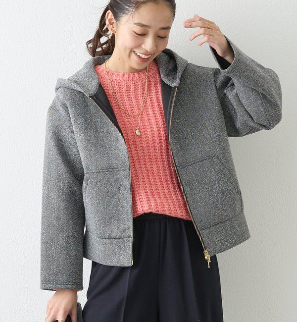  「《こなれ感を演出》ツイードボンディングパーカー」|Tシャツ・カットソー|グレー