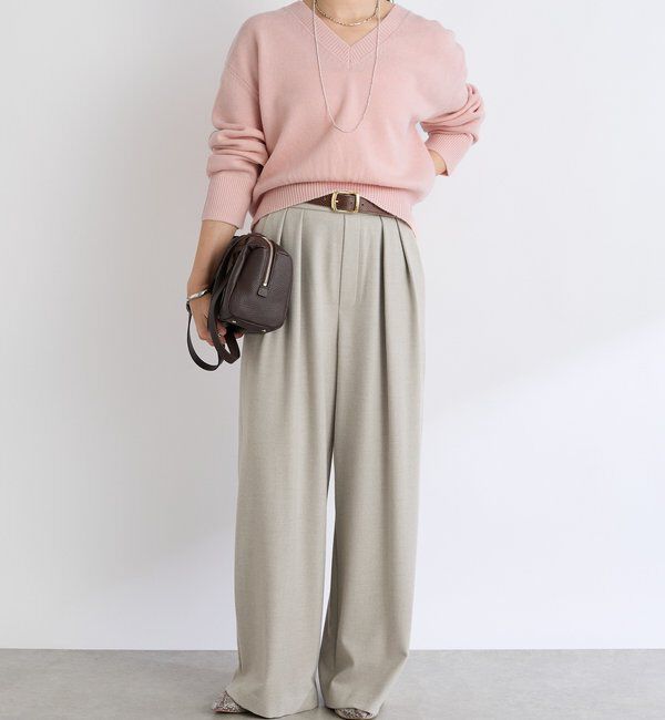  「【ウォッシャブル】【シーズンレスで使える】タックワイドスラックス」|チノ|