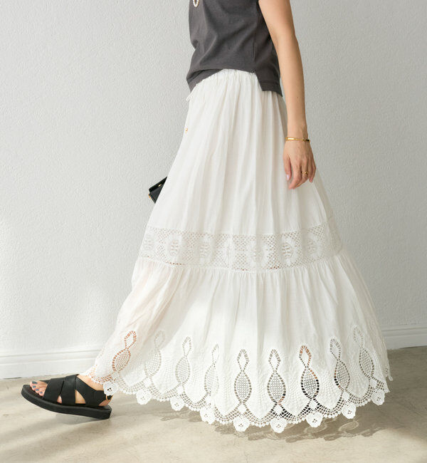  「【着映え◎】ケミカルレースティアードスカート」|スカート|